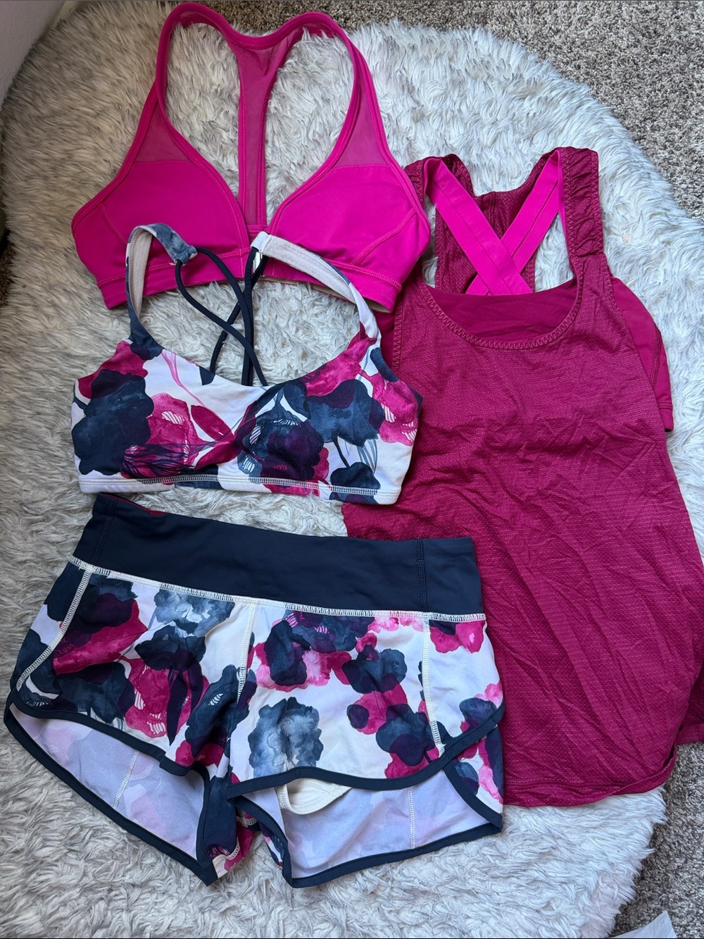 lululemon athletica Fuchsia & Floral Sports Bra, Tank and Shorts Set